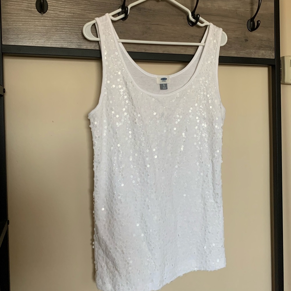 Sequin white tank
